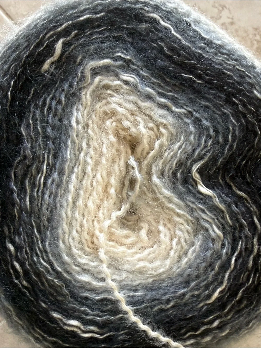 Lion Brand Shawl In A Cake Mantilla Pastel Yarn - Cream & Gray - Feng Shui Grey